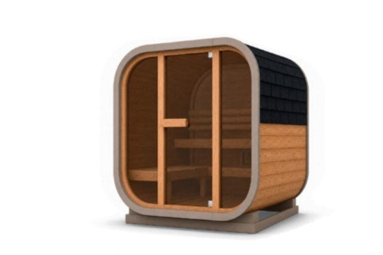 PASSION PLUS SAUNA - OUTDOOR, CUBE THERMO WOOD CAPPUCCINO WITH BROWN GLASS - Cube 120