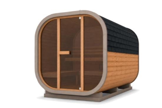PASSION PLUS SAUNA - OUTDOOR, CUBE THERMO WOOD CAPPUCCINO WITH BROWN GLASS - Cube 220